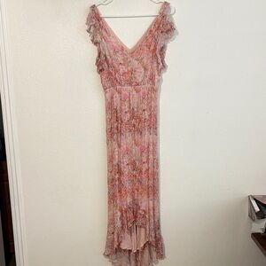 Anthropologie Floral Pink Peach Maxi Hi-low Dress